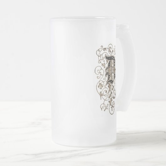  Floral Monogram "D" - Matglas Bierpul (Voorkant rechts)