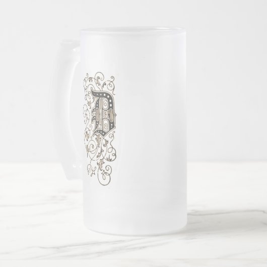  Floral Monogram "D" - Matglas Bierpul (Voorkant links)