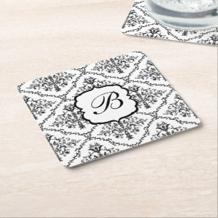 Floral Monogram Damask Kartonnen Onderzetters