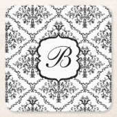 Floral Monogram Damask Kartonnen Onderzetters (Voorkant)