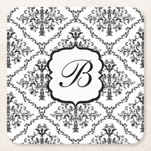Floral Monogram Damask Kartonnen Onderzetters (Voorkant)