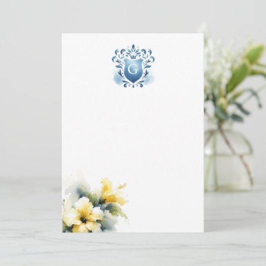 Floral Monogram Dank u kaarten Majestic Crest (Staand voorkant)