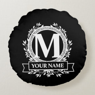 Floral Monogram Design Round Pillow Rond Kussen