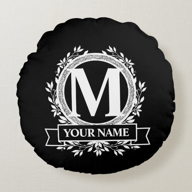 Floral Monogram Design Round Pillow Rond Kussen (Voorkant)