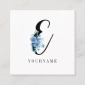 Floral Monogram E Blauwe Bloem Burst Vierkante Visitekaartje (Voorkant)