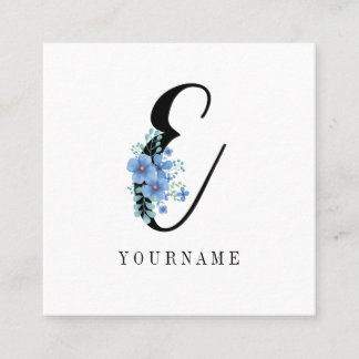 Floral Monogram E Blauwe Bloem Burst Vierkante Visitekaartje