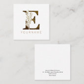 Floral Monogram E Elegant Gold Foliage Vierkante Visitekaartje (Voorkant / Achterkant)