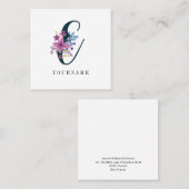 Floral Monogram E Wilde Bloem Burst Vierkante Visitekaartje (Voorkant / Achterkant)