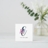 Floral Monogram E Wilde Bloem Burst Vierkante Visitekaartje (Staand voorkant)