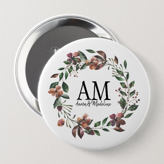  Floral Monogram Edens Garden Ronde Button 4,0 Cm (Voorkant /achterkant)