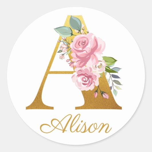 Floral Monogram Eigen naam Initiaal Botanisch Ronde Sticker (Voorkant)