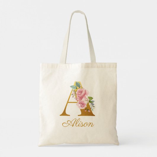 Floral Monogram Eigen naam Initiaal Botanisch Tote Bag (Achterkant)