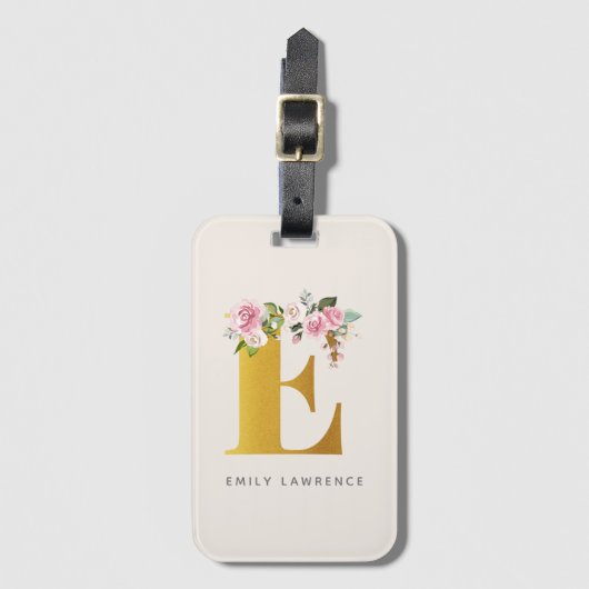 Floral Monogram Elegant gepersonaliseerd Bagagelabel (Voorkant (verticaal))
