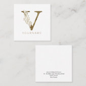 Floral Monogram/Elegant Gold Foliage Vierkante Visitekaartje (Voorkant / Achterkant)
