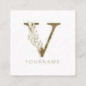 Floral Monogram/Elegant Gold Foliage Vierkante Visitekaartje (Voorkant)