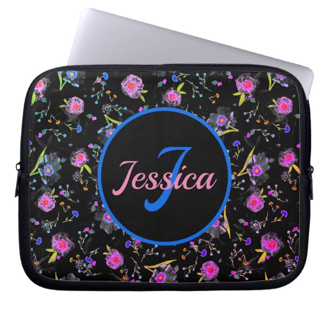 Floral Monogram Elegant laptophoes Laptop Sleeve (Voorkant)