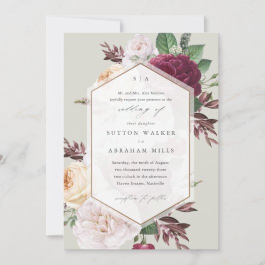 Floral Monogram Fall Wedding Kaart (Voorkant)