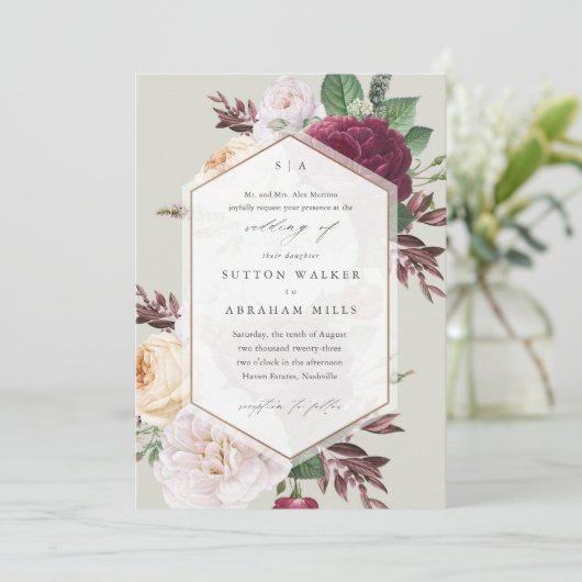 Floral Monogram Fall Wedding Kaart (Staand voorkant)