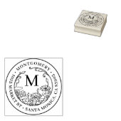 Floral Monogram Familienaam & Rond Terugkeeradres Rubberstempel (Gestempeld)