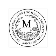 Floral Monogram Familienaam & Rond Terugkeeradres