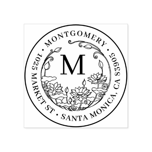 Floral Monogram Familienaam & Rond Terugkeeradres Rubberstempel (Afrduk)