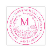 Floral Monogram Familienaam & Rond Terugkeeradres Zelfinktende Stempel (Design)