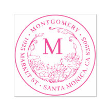 Floral Monogram Familienaam & Rond Terugkeeradres