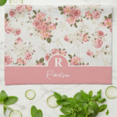 Floral Monogram Familienaam Theedoek (Gevouwen)