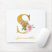 Floral Monogram Faux Gold Name Initiaal personalis Muismat (Met muis)