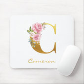Floral Monogram Faux Gold Name Initiaal personalis Muismat (Met muis)