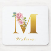 Floral Monogram Faux Gold Name Initiaal personalis Muismat (Voorkant)