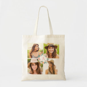 Floral Monogram Foto Collage Aangepaste Canvas tas