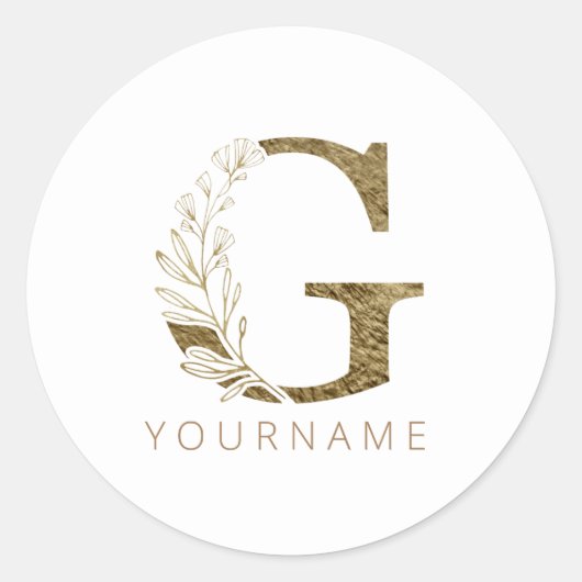 Floral Monogram G Elegant Gold Foliage Ronde Sticker (Voorkant)