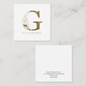 Floral Monogram G Elegant Gold Foliage Vierkante Visitekaartje (Voorkant / Achterkant)