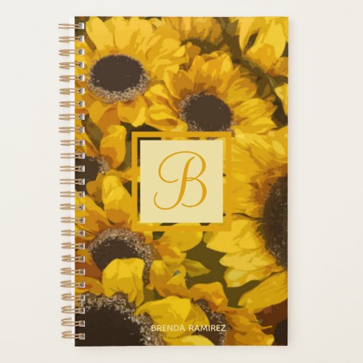 Floral Monogram Geel Goud Zonnebloem Waterverf Planner (Voorkant)