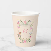 Floral Monogram Genderneutraal Baby shower Papieren Bekers (Voorkant)