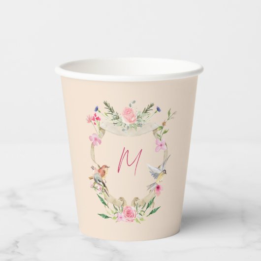 Floral Monogram Genderneutraal Baby shower Papieren Bekers (Voorkant)