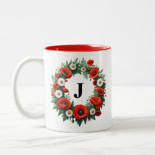 Floral Monogram - gepersonaliseerd Tweekleurige Koffiemok