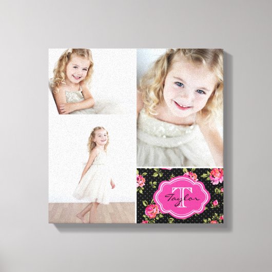 Floral Monogram Girly Foto Collage Canvas Afdruk (Voorkant)
