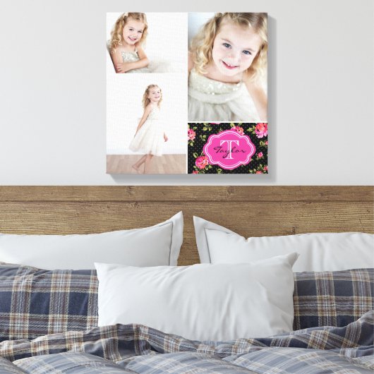 Floral Monogram Girly Foto Collage Canvas Afdruk (Insitu (Slaapkamer))