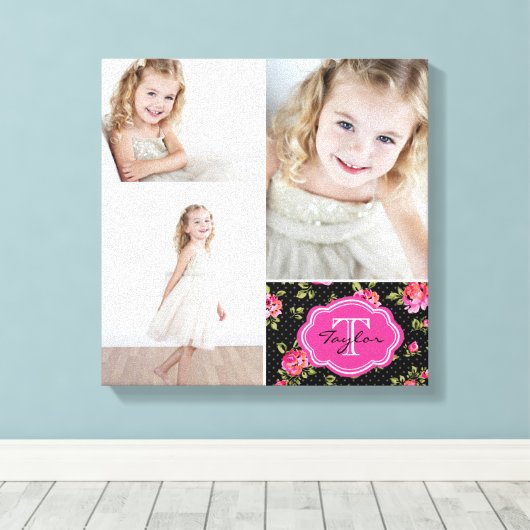Floral Monogram Girly Foto Collage Canvas Afdruk (Insitu (Houten vloer))