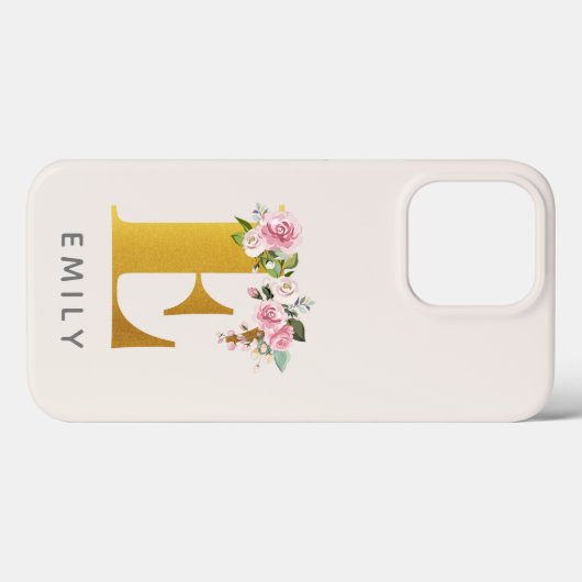 Floral Monogram Gold Effect Persoonlijke naam Case-Mate iPhone Case (Achterkant (horizontaal))