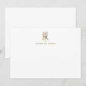  Floral Monogram Gold Letter K Opmerking Kaart Notitiekaartje (Voorkant / Achterkant)