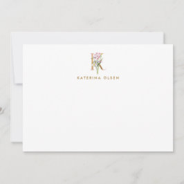  Floral Monogram Gold Letter K Opmerking Kaart Notitiekaartje