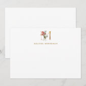 Floral Monogram Gold Letter M Note Kaart Notitiekaartje (Voorkant / Achterkant)