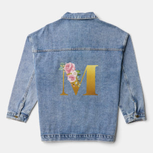 Floral Monogram Gouden Brief M Bruiloft Denim Jacket