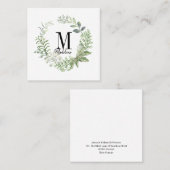 Floral Monogram Green Foliage Vierkante Visitekaartje (Voorkant / Achterkant)