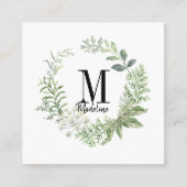 Floral Monogram Green Foliage Vierkante Visitekaartje (Voorkant)