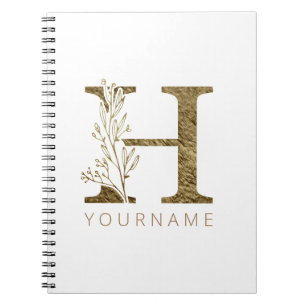 Floral Monogram H Elegant Gold Foliage Notitieboek