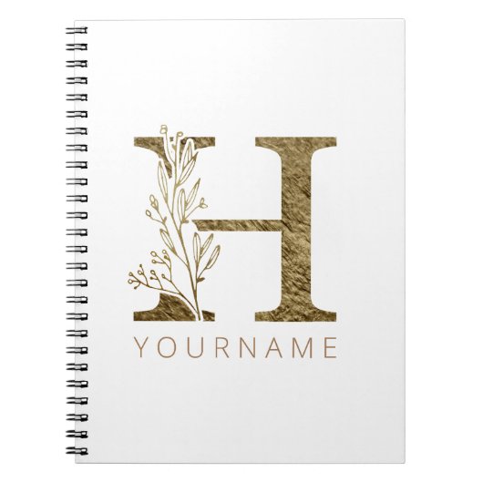 Floral Monogram H Elegant Gold Foliage Notitieboek (Voorkant)